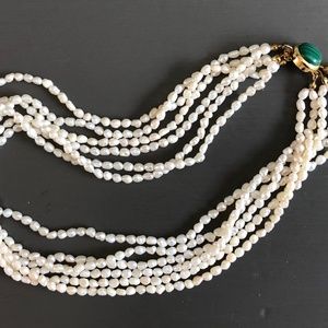 fresh water pearl necklace with jade clasp